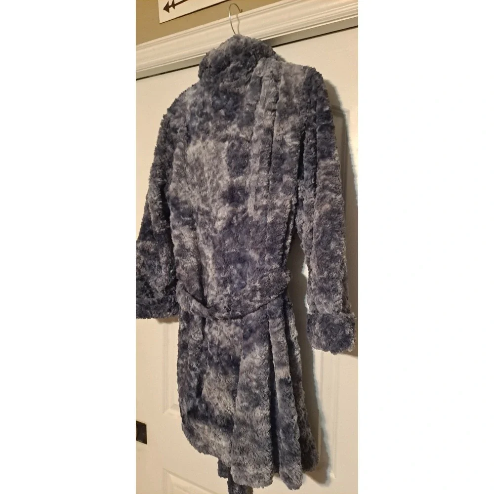 Alfani Intimates Womens XL Faux‎ Fuzzy Fur plush lounge Robe-Gray/Navy